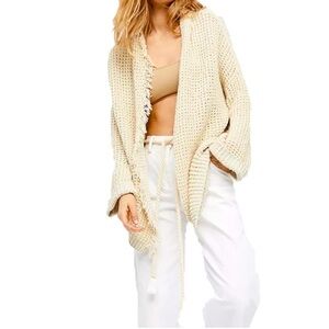FREE PEOPLE Cream Ivory “I’ll Be Around Cardigan” Knit Slouchy Sweater Size L